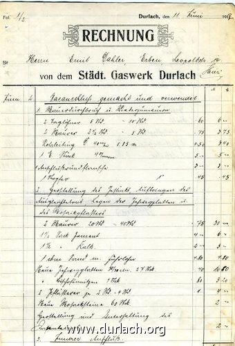 Rechnung Gaswerk fr Hausanschluss, 1917