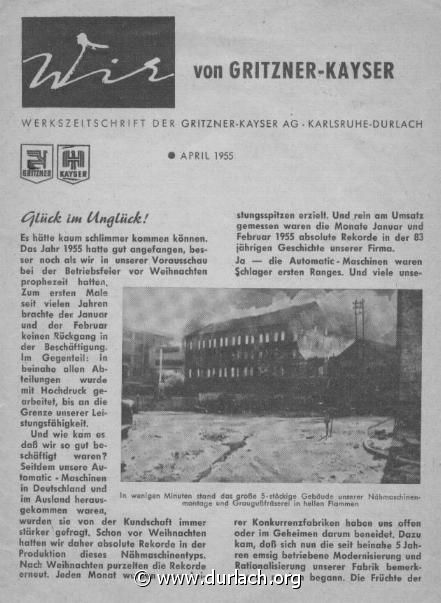 Wir Werkszeitschrift der Gritzner-Kayser AG April 1955- Seite 1