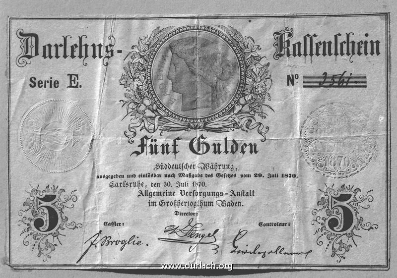 1870 - Durlacher Kassenschein