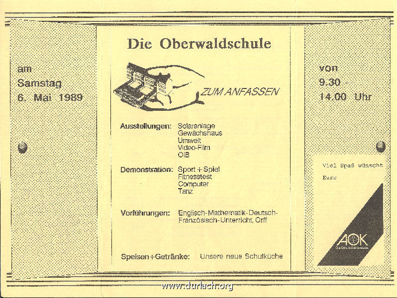 Oberwaldschule Tag der offenen Tr am 06.05.1989 Programm