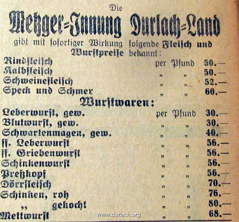 Metzger Innung Inflation