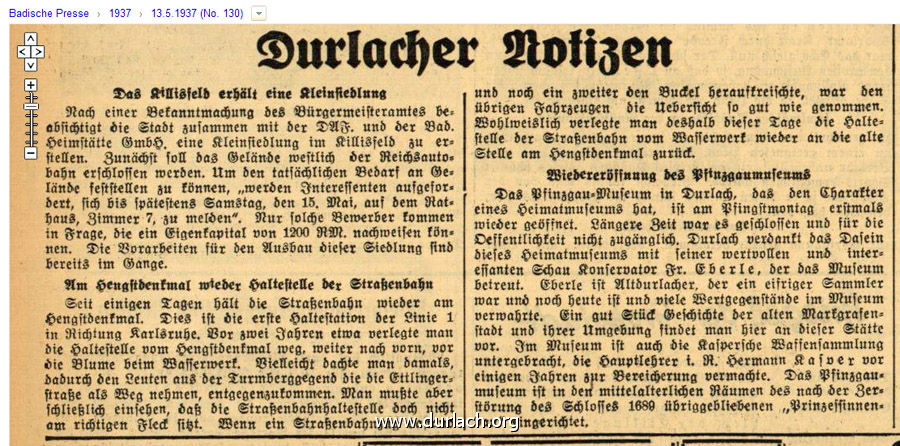 Durlacher Notizen 13.05.1937