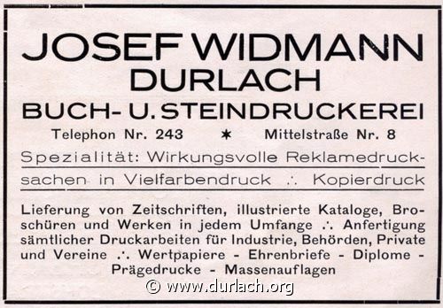 Druckerei Josef Widmann 1926