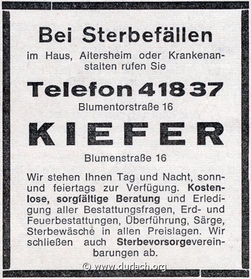 Bestattungsunternehmen Kiefer 1976