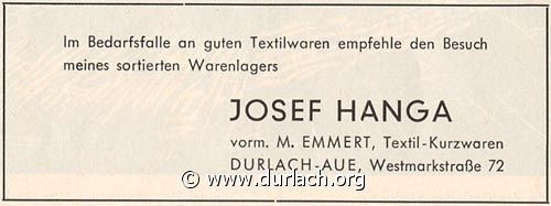 Textilien Josef Hanga 1962