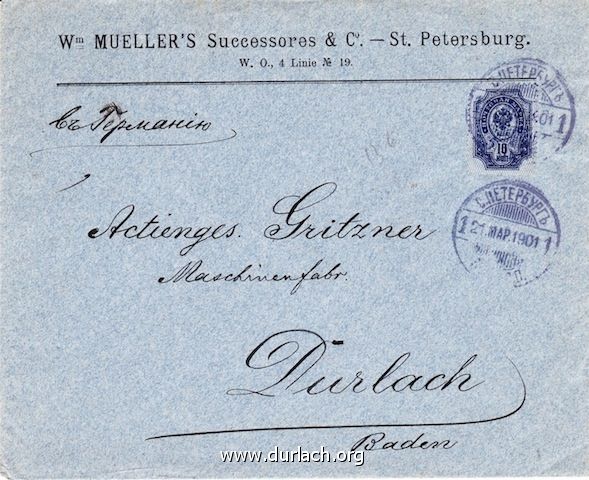 Brief aus St. Petersburg an Fa. Gritzner, 1901