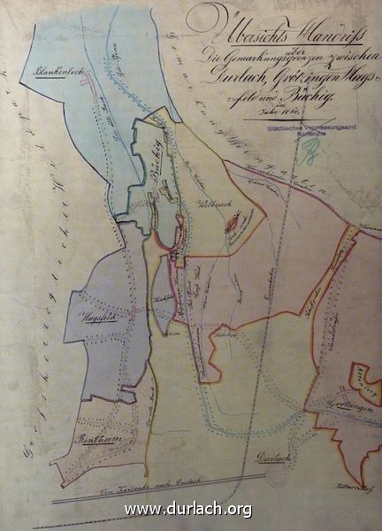Gemarkungsgrenzen im Norden Durlachs 1860
