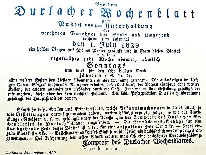 Durlacher Wochenblatt 1.7.1829